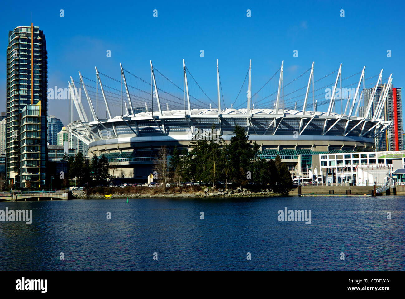 BC Place Stadium rinnovate a nuovo tetto apribile False Creek waterfront Vancouver Foto Stock