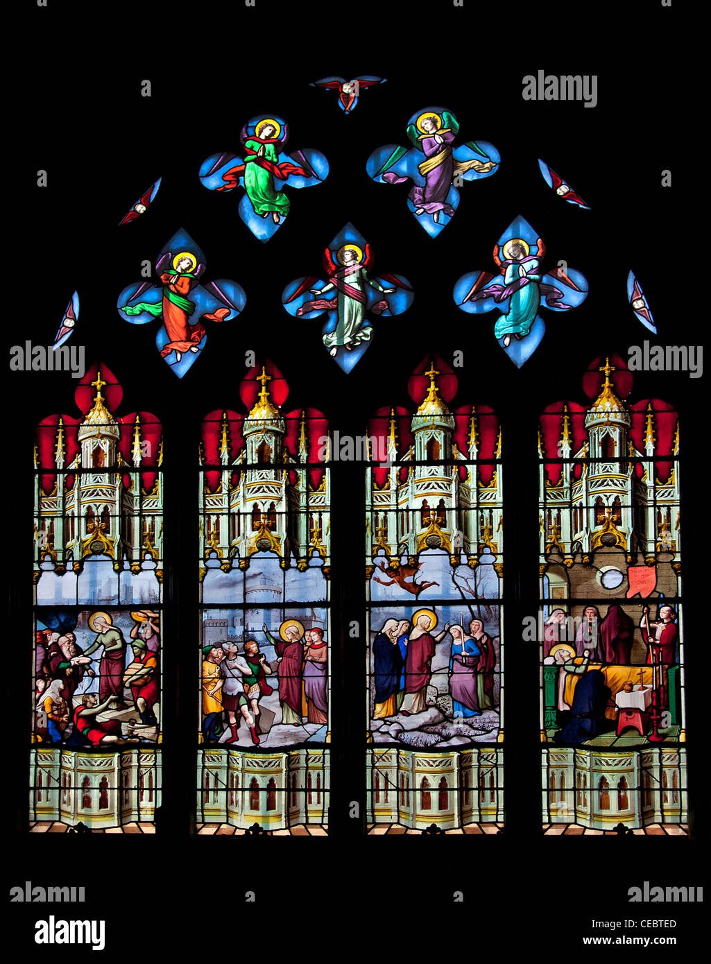 Vetrata di Saint Etienne du Mont è una chiesa in Parigi Francia Foto Stock