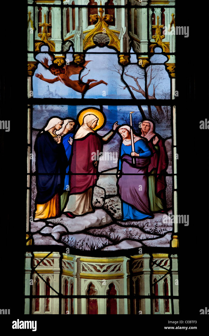 Vetrata di Saint Etienne du Mont è una chiesa in Parigi Francia Foto Stock