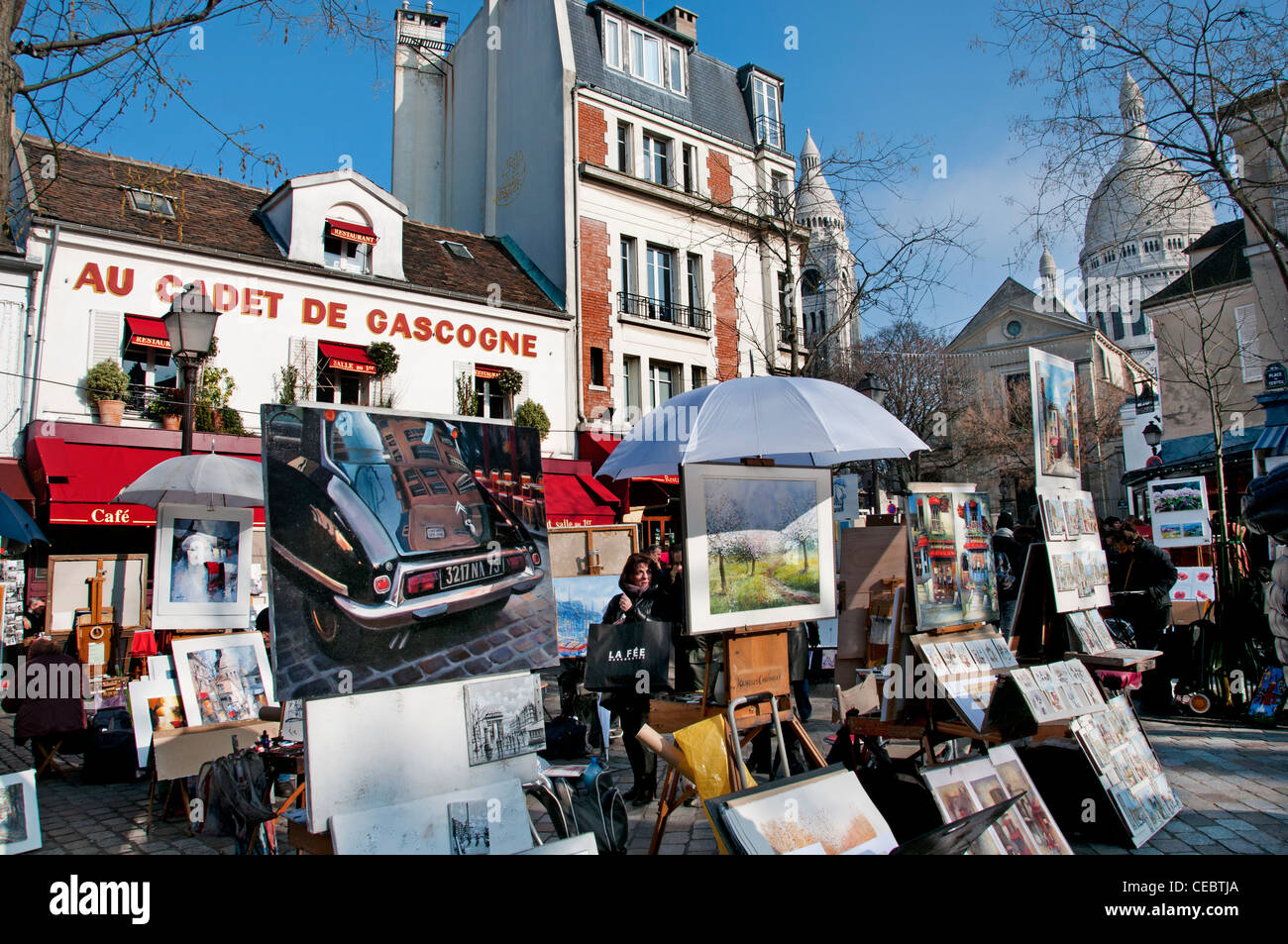 Place du Tertre a Montmartre Sacré Coeur Parigi pittore pittura Foto Stock