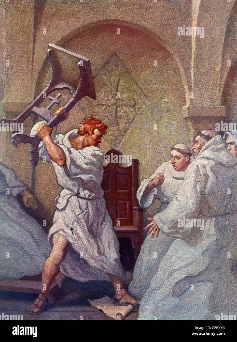 Renegade Frate John Hordle ciglia fuori al suo compagno di monaci e minaccia di 'hit' chiunque osa stendere un dito sul suo abito. Foto Stock