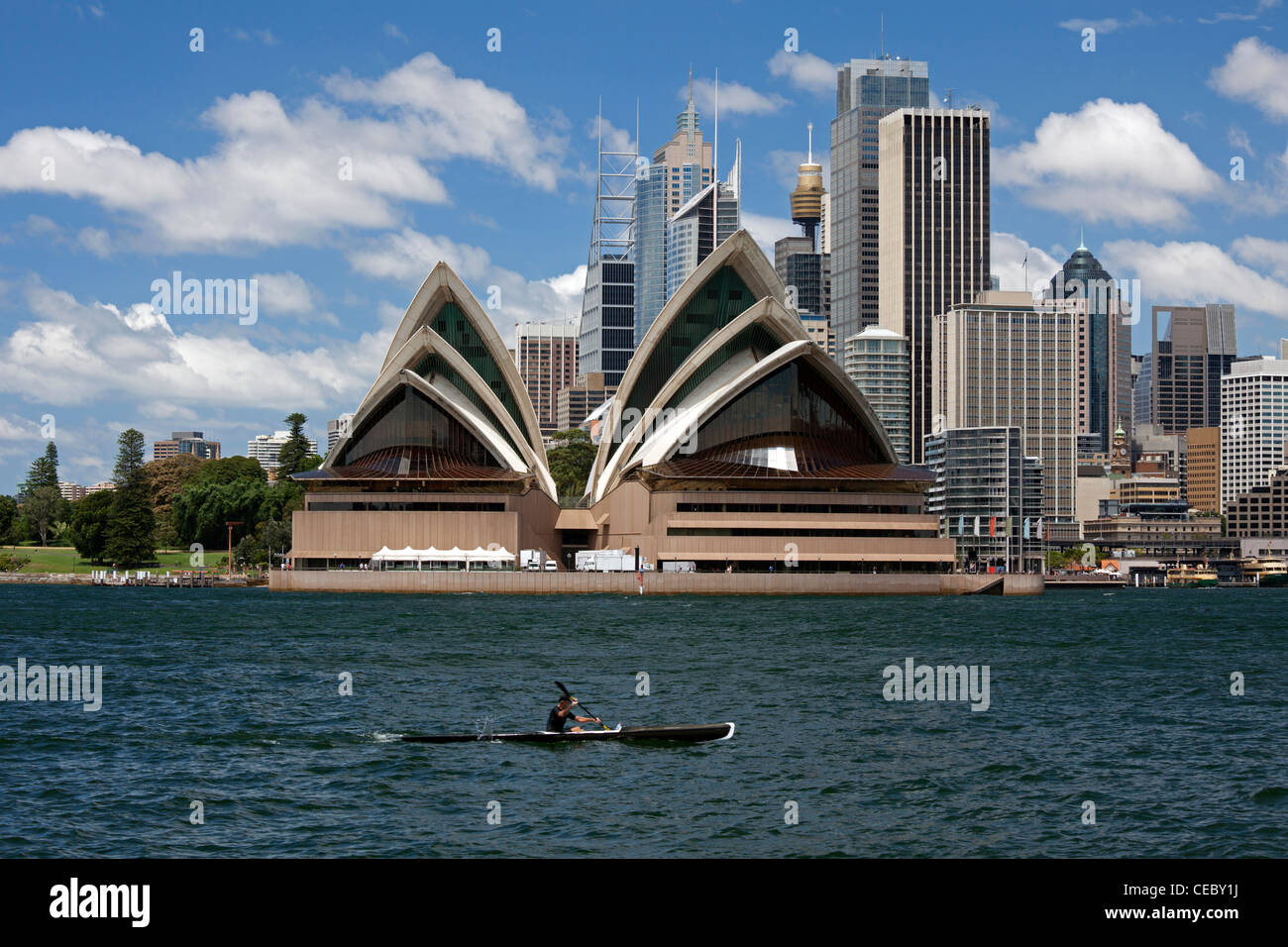 Il Porto di Sydney e lo skyline del centro cittadino Foto Stock