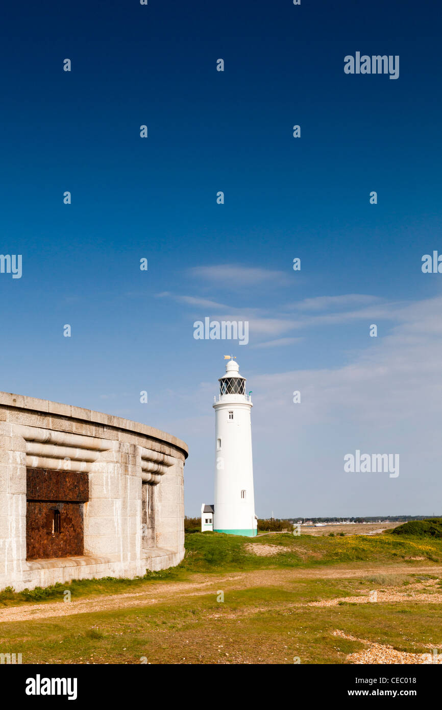 Il faro di Hurst punto, sul Solent in Hampshire, Inghilterra. Foto Stock