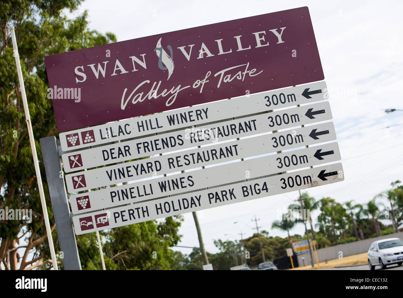 Informazioni segno nella regione del vino di Swan Valley, vicino a Perth, Western Australia, Australia Foto Stock