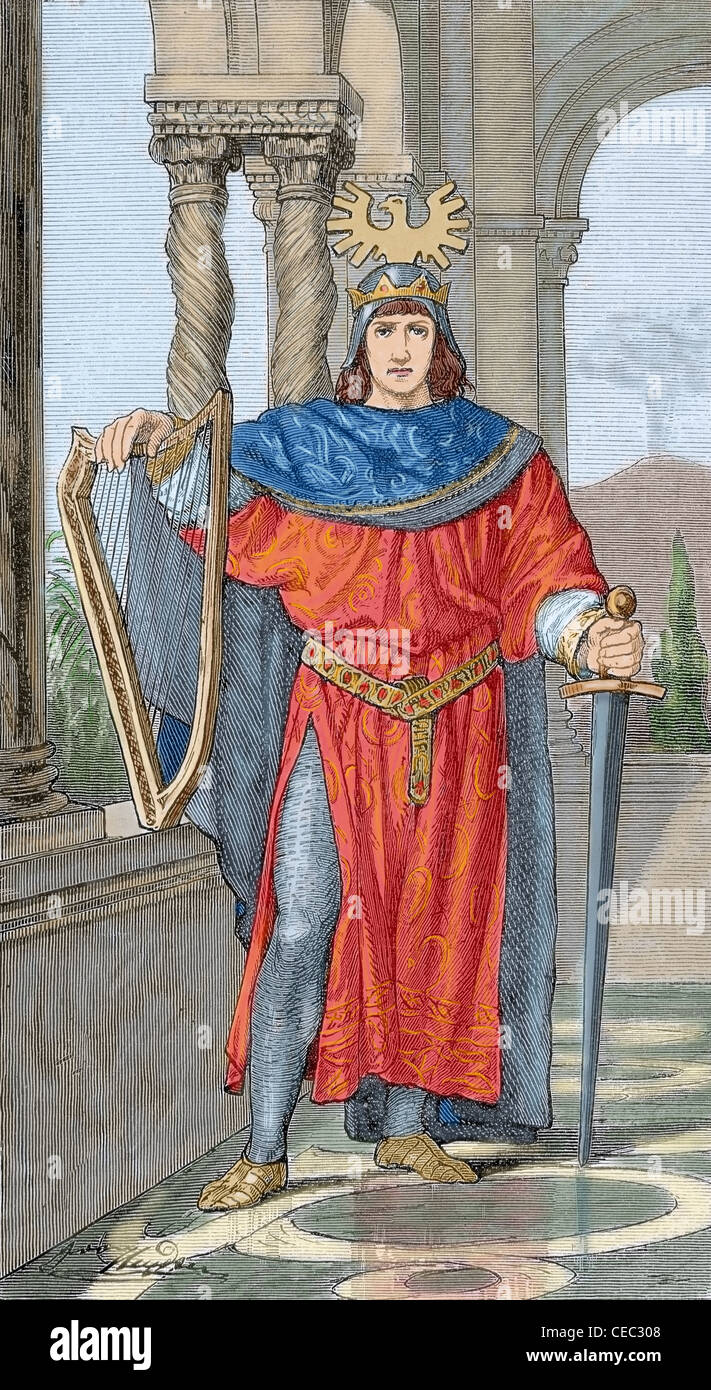 Di Federico II di Hohenstaufen (1194-1250). Imperatore del Sacro Romano  Impero. Incisione colorata Foto stock - Alamy