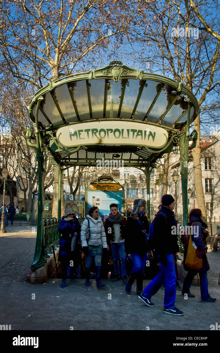 Ingresso della stazione della metropolitana "Abbesses' Parigi (Francia) Foto Stock