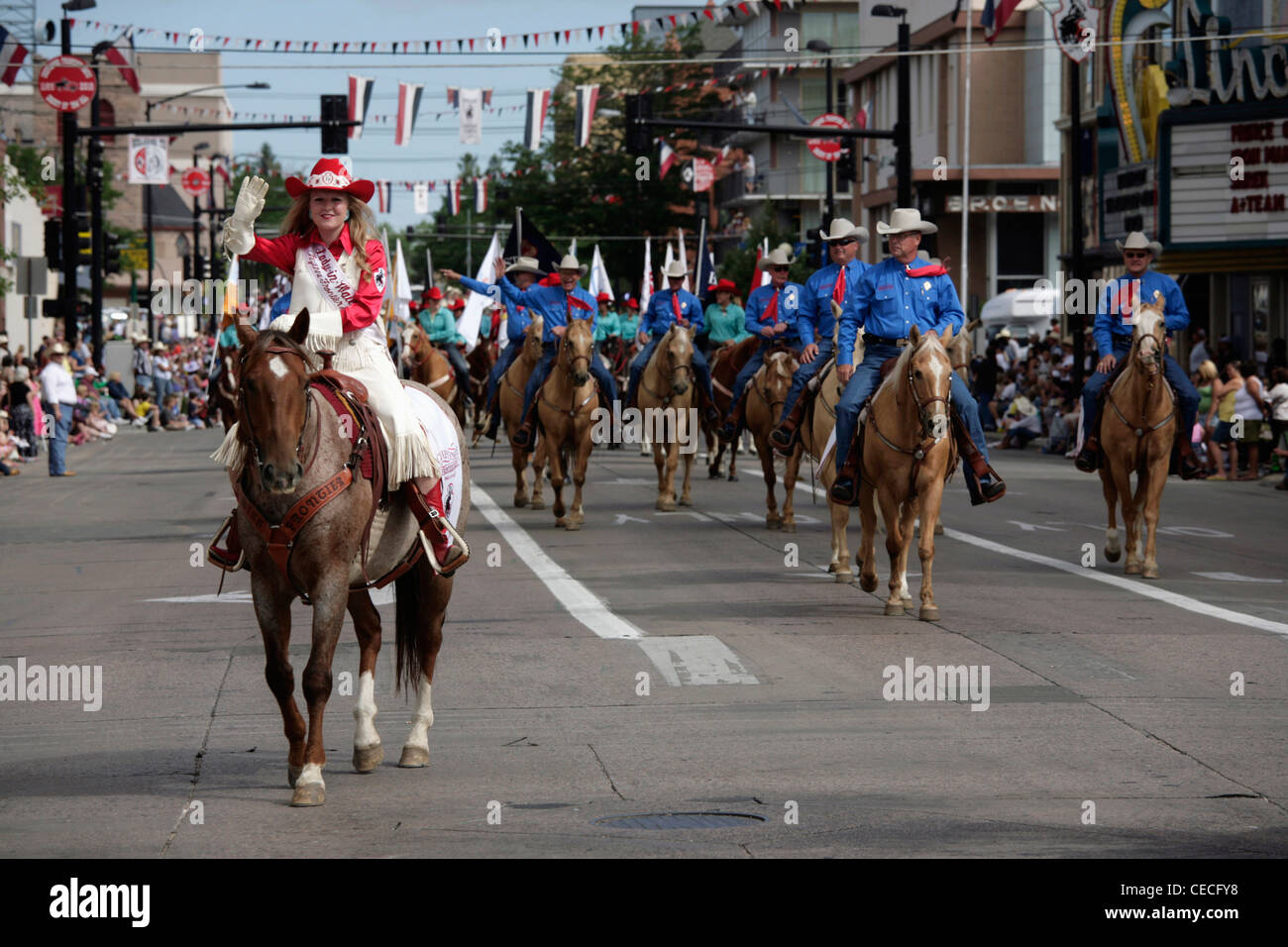 Sfilata nel centro cittadino di Cheyenne Wyoming, durante i giorni di frontiera celebrazione annuale. Foto Stock