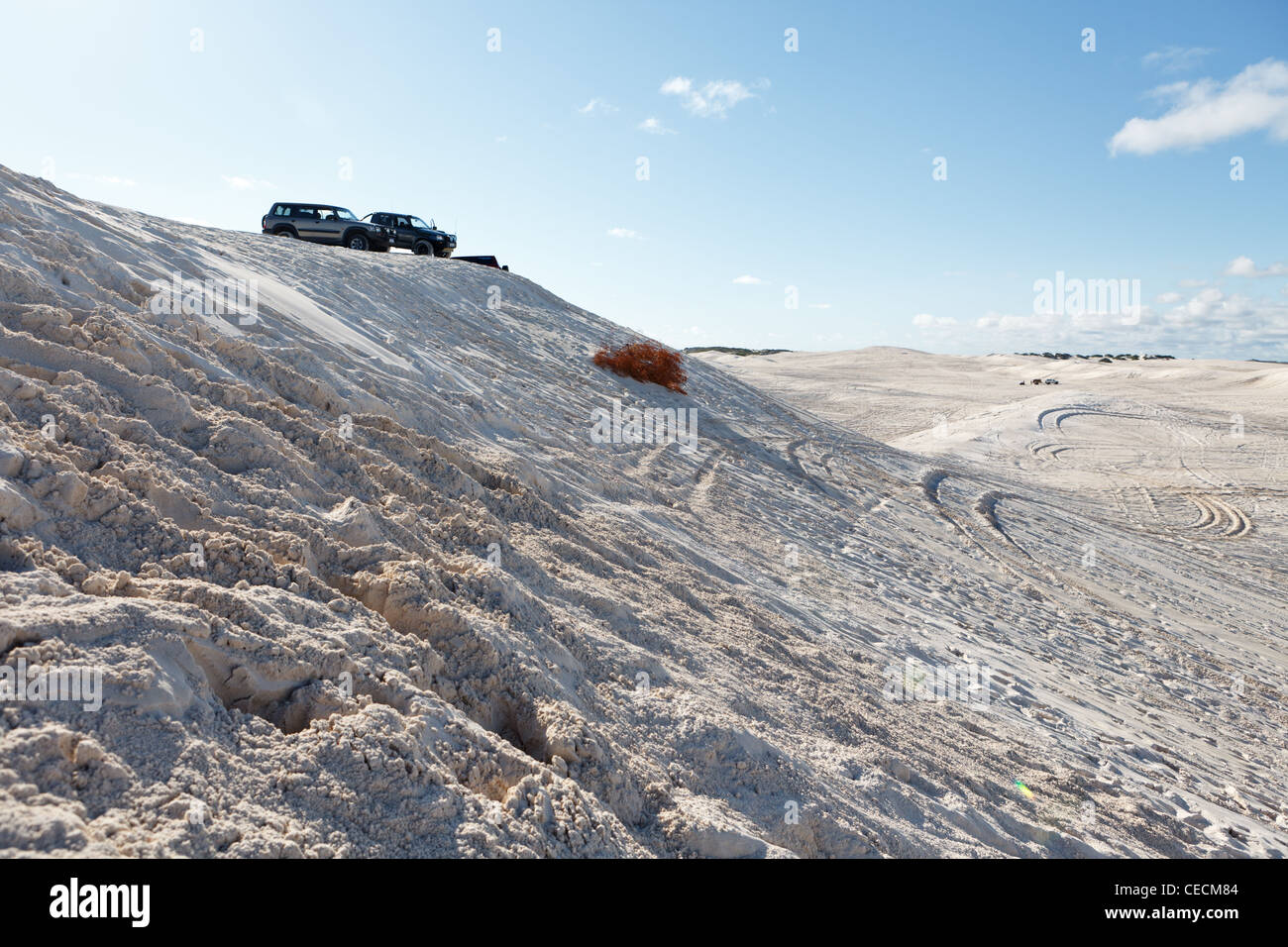 4x4 in guida le dune di sabbia bianca Foto Stock