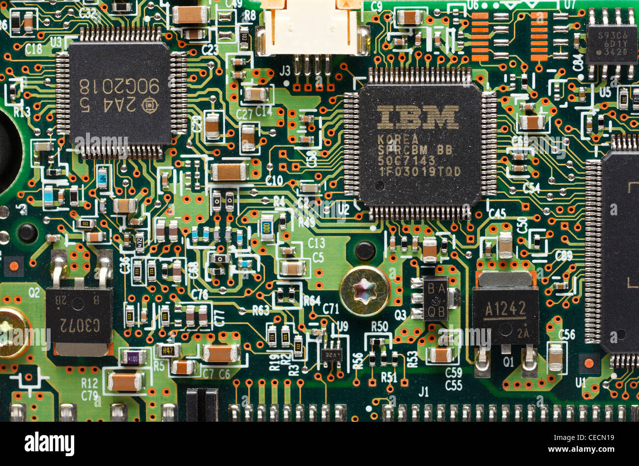 IBM scheda di circuito che mostra microchip e componenti Foto Stock