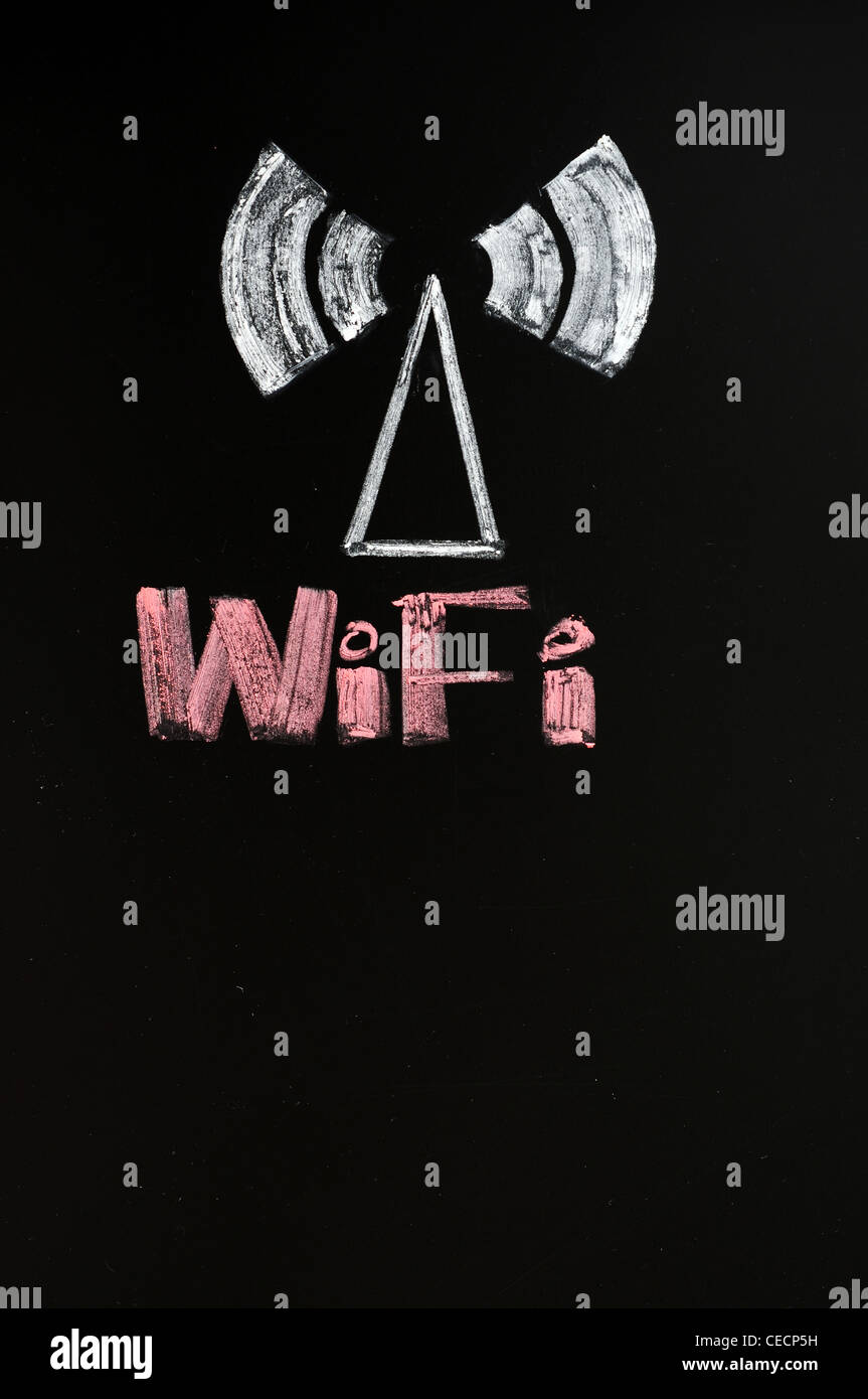 Comunicazione internet wireless wifi tecnologia segnale le informazioni di connessione di rete web computer antenna radio onda di simbolo Foto Stock