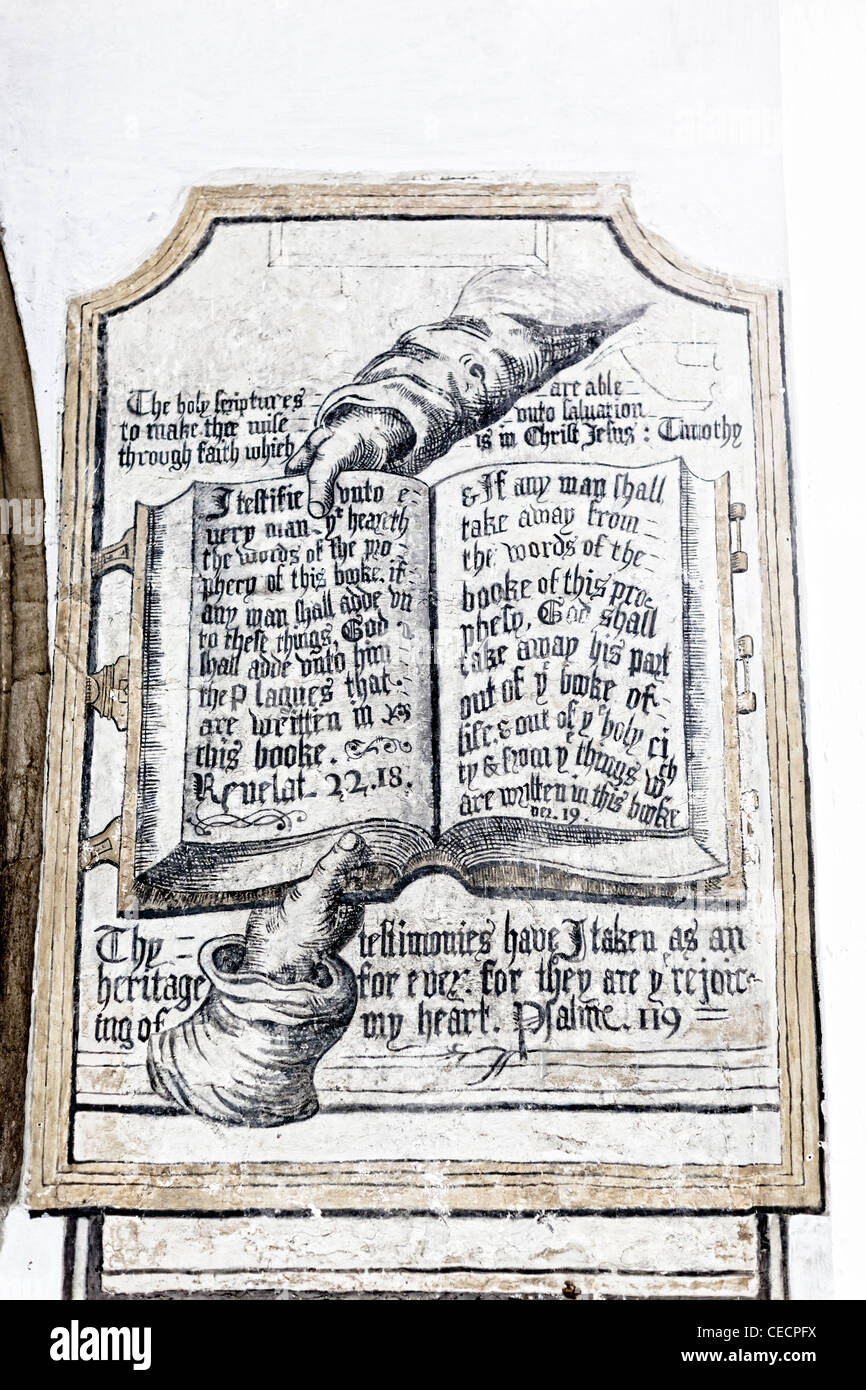 Antica illustrazione nella chiesa di Santa Maria, Puddletown, Dorset, Inghilterra. Foto Stock