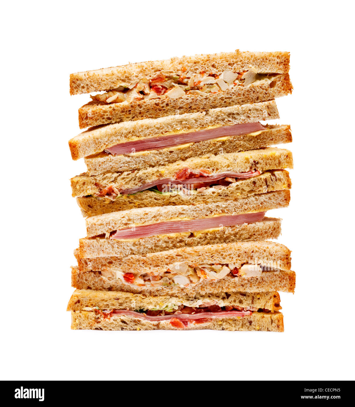 Pila a sandwich su sfondo bianco Foto Stock