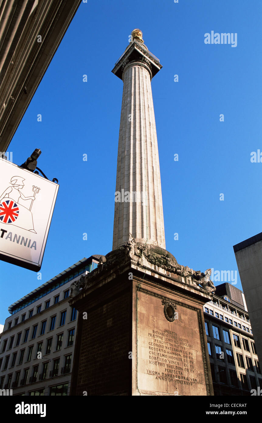 Inghilterra, Londra, la città, il monumento al Grande Incendio di Londra nel 1666 Foto Stock