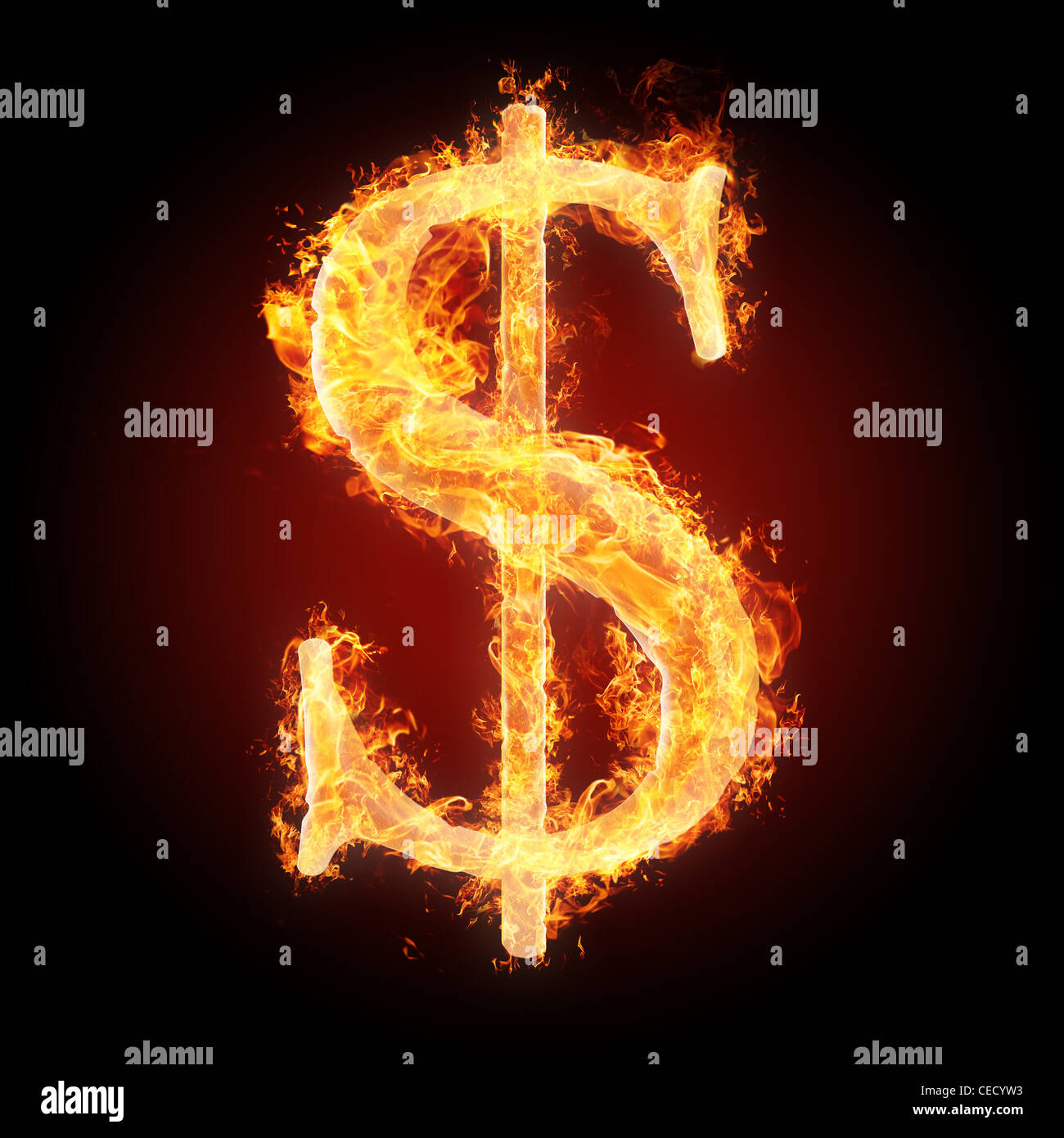 Lettere e simboli nel fuoco - Dollaro Foto Stock