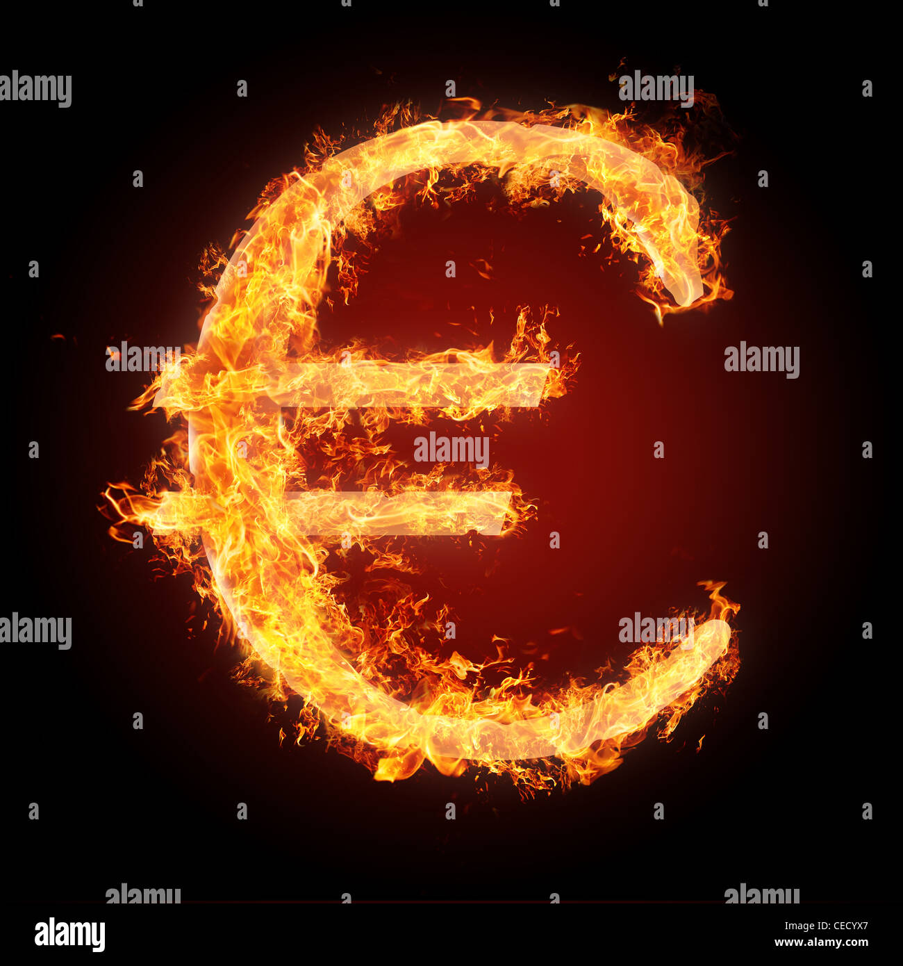 Lettere e simboli nel fuoco - simbolo dell'EURO Foto Stock