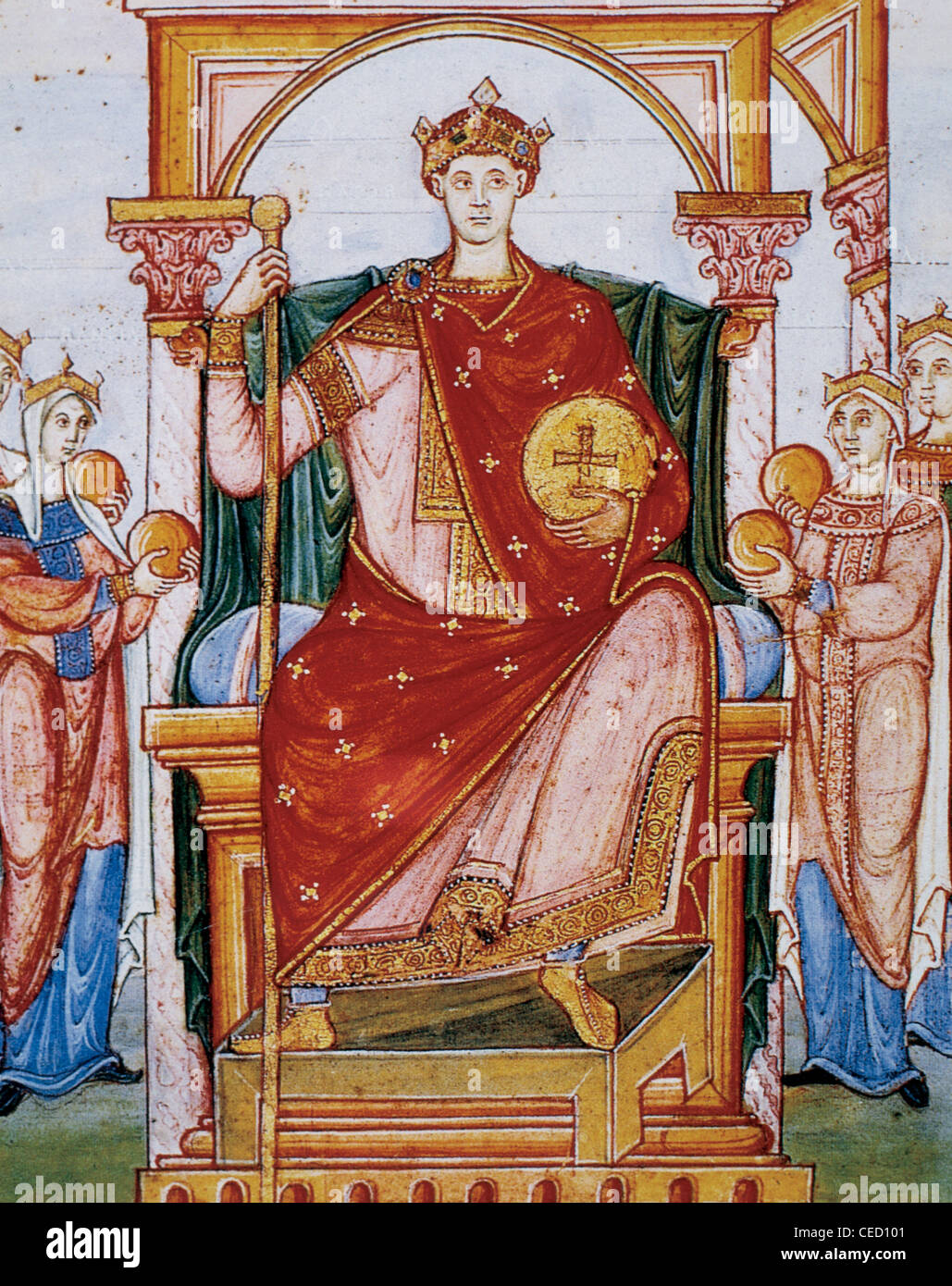 Ottone II (c. 955-983), il rosso. Il Sacro Romano Imperatore riceve l'omaggio di quattro nazioni: Germania, Gallia, Italia e Illyria. Foto Stock