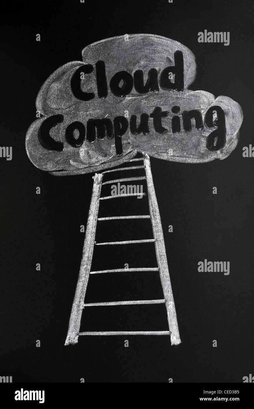 Il cloud computing concept disegnato su una lavagna Foto Stock
