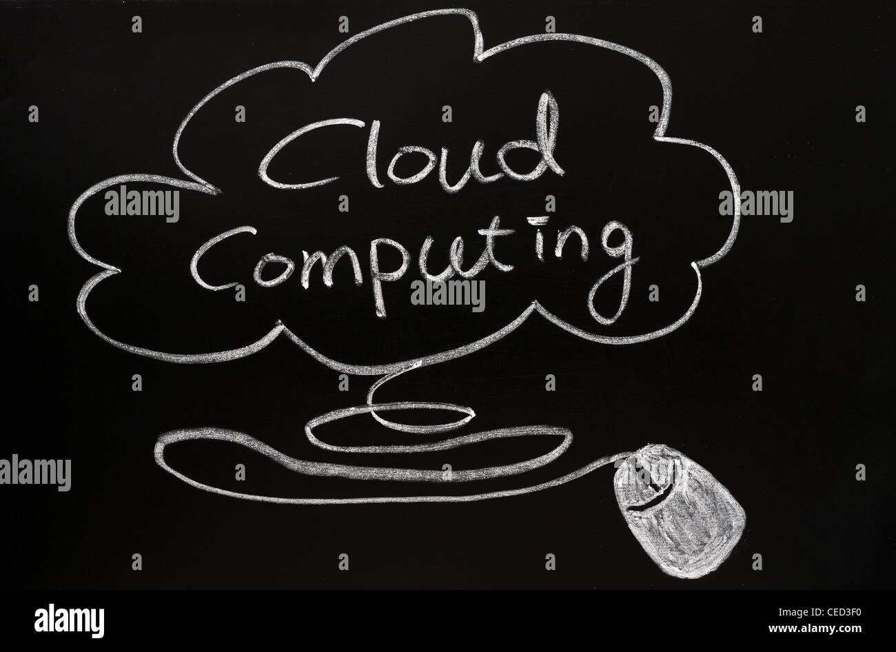 Il cloud computing concept disegnato su una lavagna Foto Stock