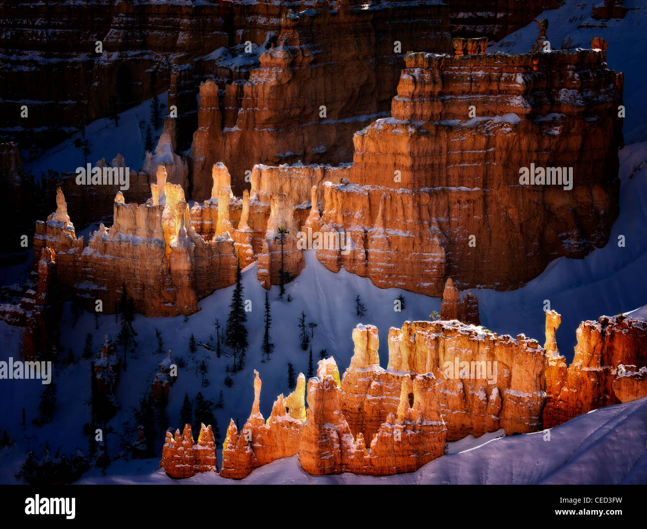 Neve su Hoodoos. Parco Nazionale di Bryce Canyon, Utah Foto Stock