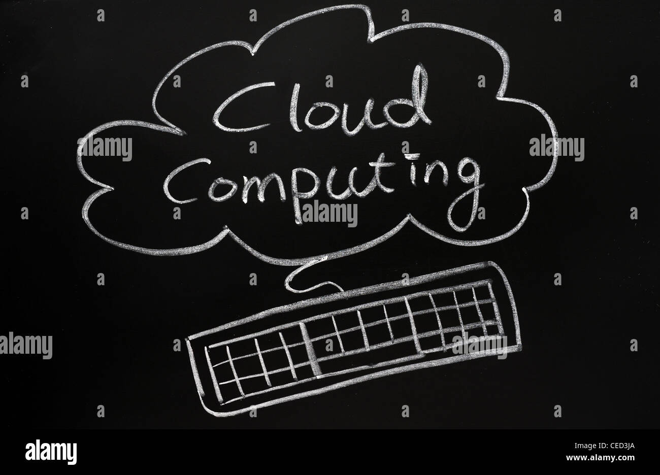 Il cloud computing concept disegnato su una lavagna Foto Stock