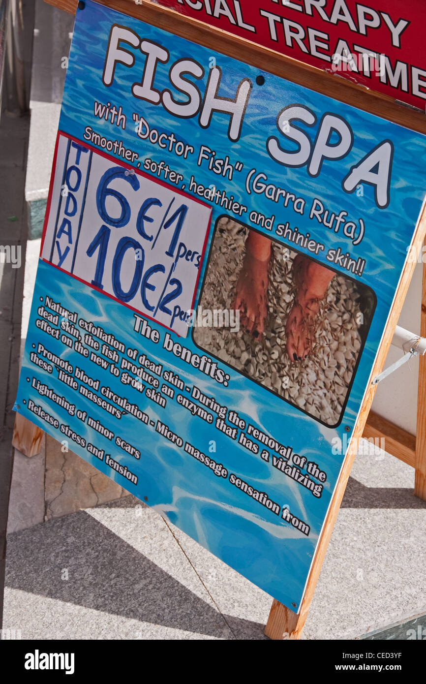 Segno pubblicità pesce Spa, Tenerife Foto Stock