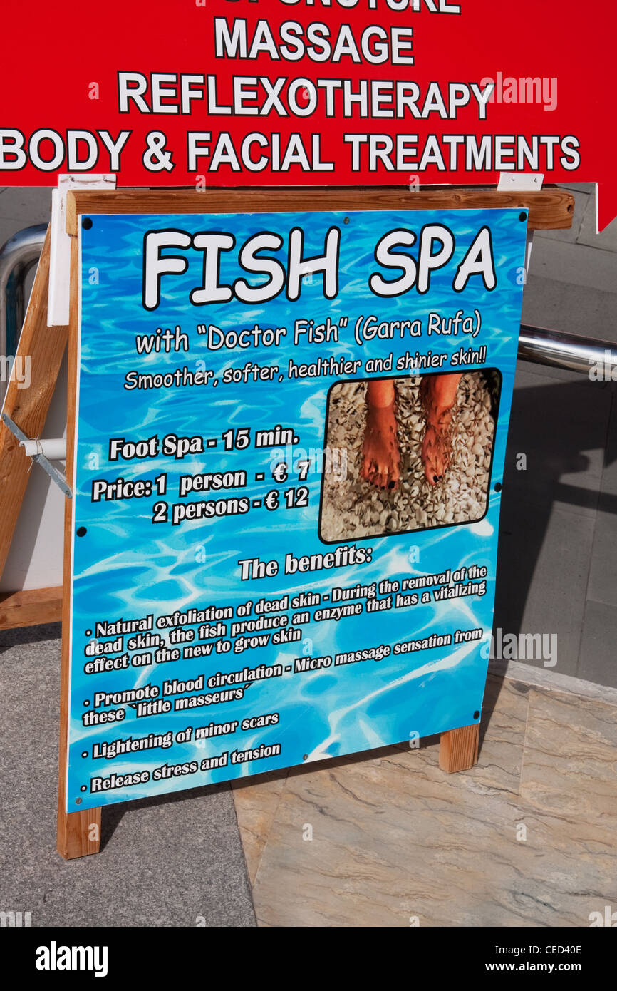 Segno pubblicità pesce Spa, Tenerife Foto Stock