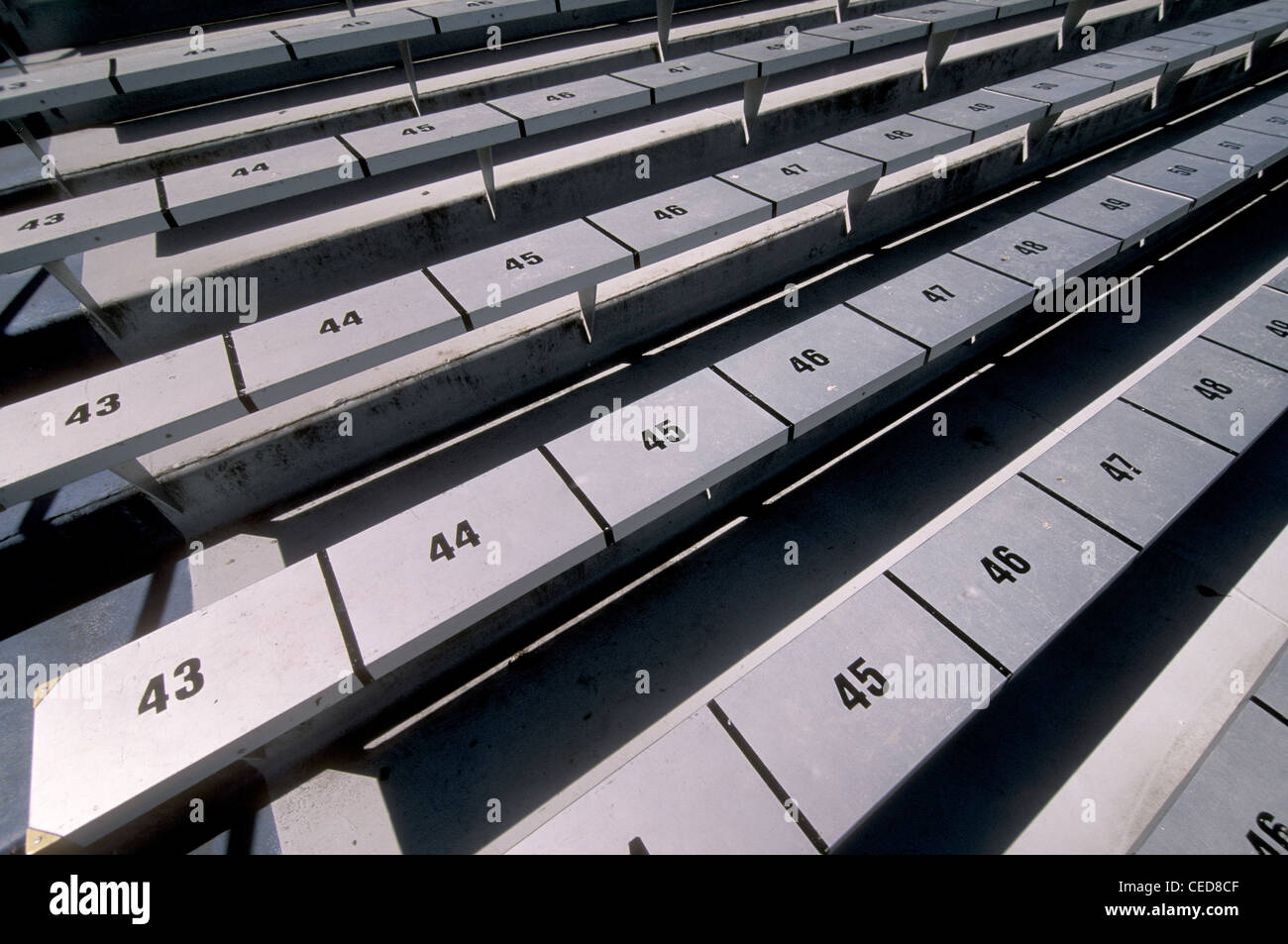 Gradinate in uno stadio di calcio nel Nebraska, USA. Foto Stock