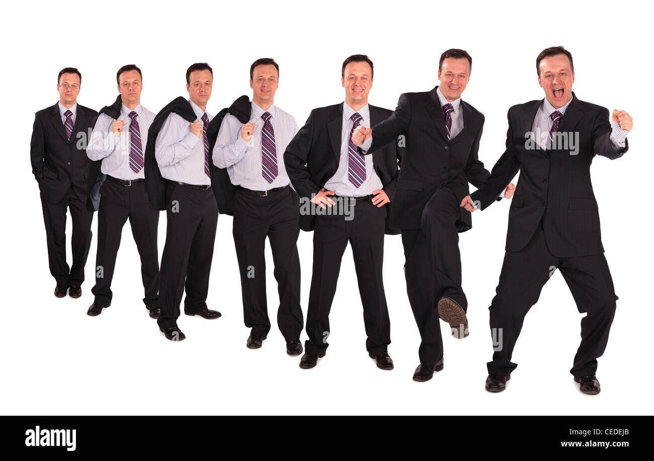 Bussinessmen colpisce diverse pose collage Foto Stock