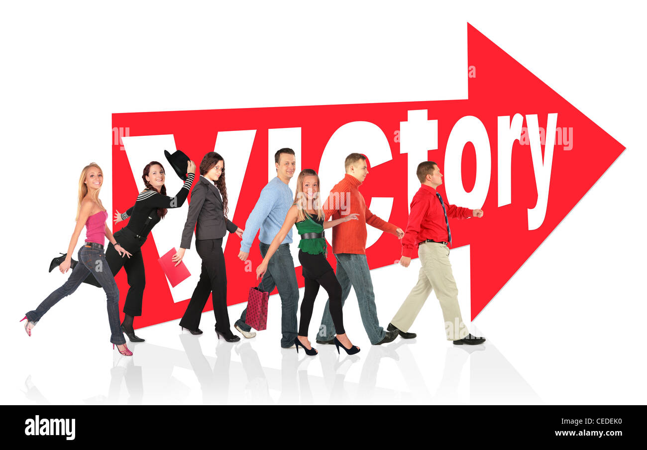 Diverse persone seguire il segno di vittoria collage Foto Stock