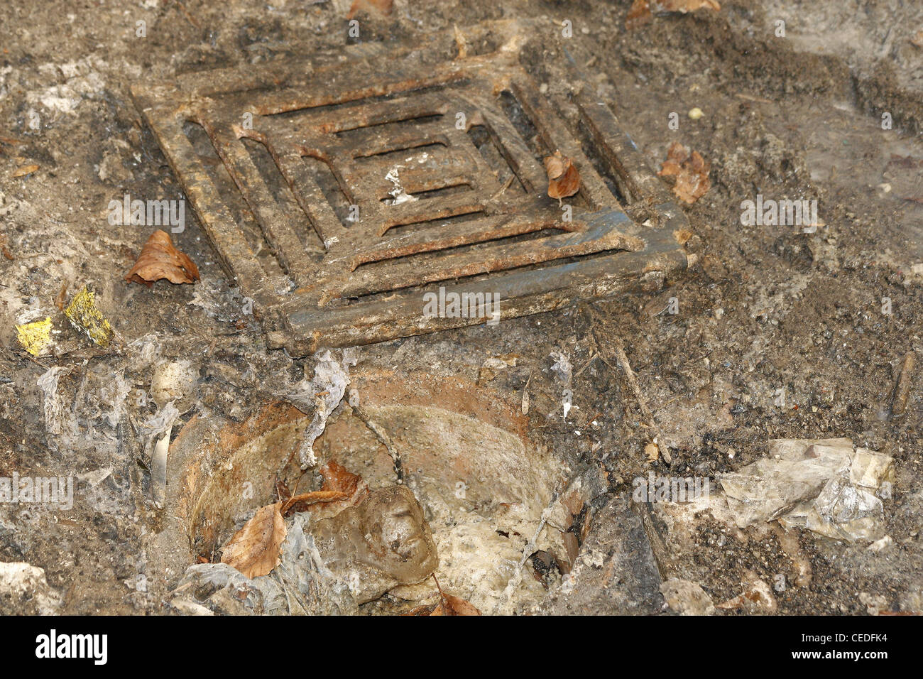 Immagine del blocco di scarico di rifiuti dietro il pub Foto Stock