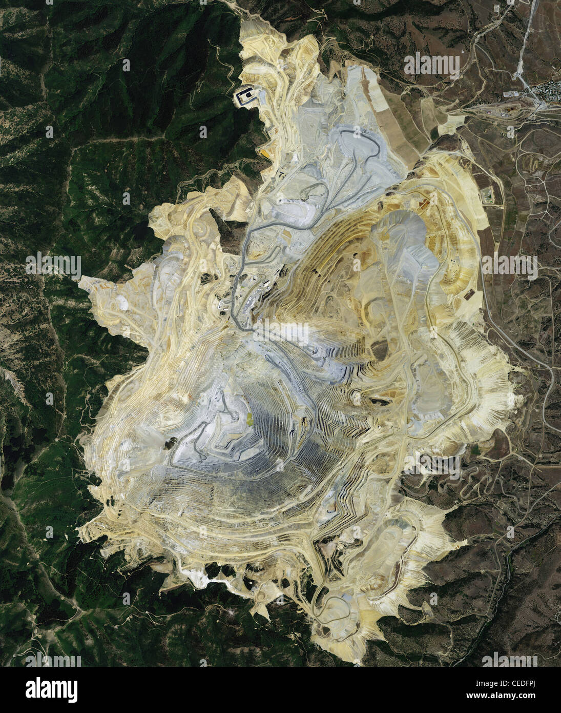 Foto aerea Mappa Bingham Canyon Kennecott miniera di rame più profonda fossa aperta rame operazione di data mining nel mondo Utah Foto Stock