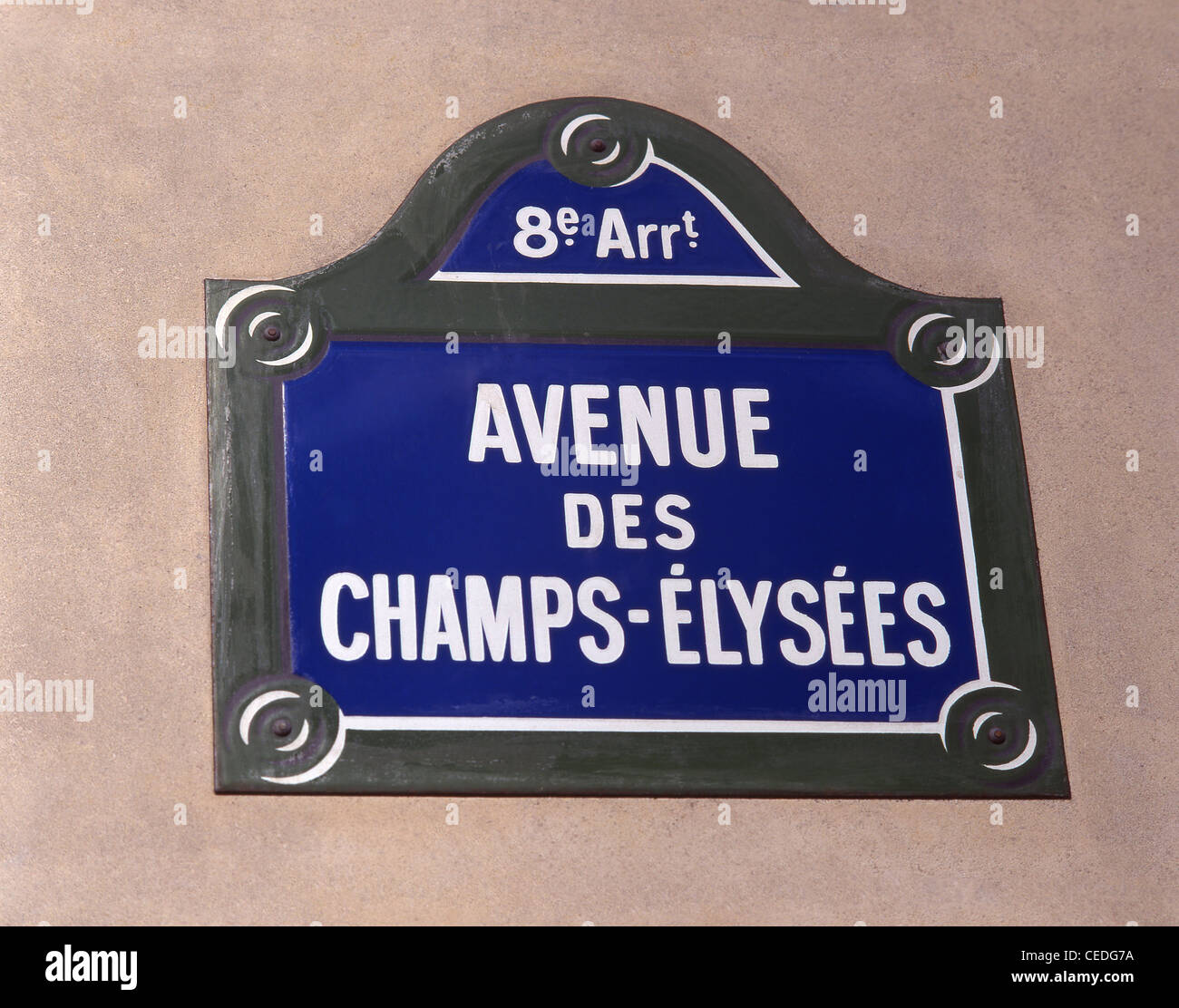 Strada segno, Avenue des Champs-Élysées, Parigi, Île-de-France, Francia Foto Stock