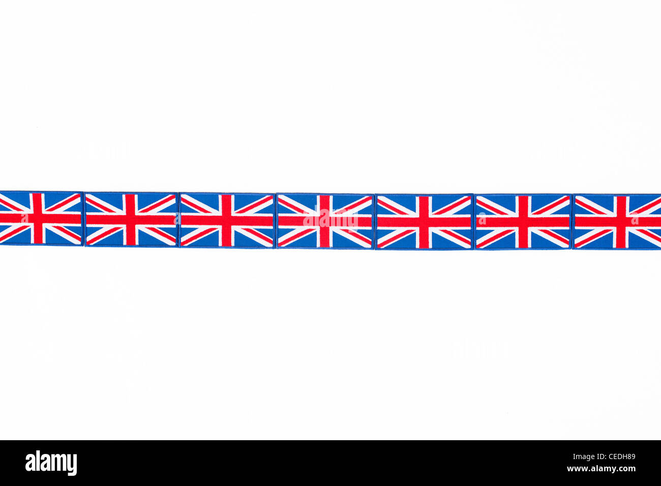 Union Jack flag patch ricamato modello di linea su sfondo bianco Foto Stock