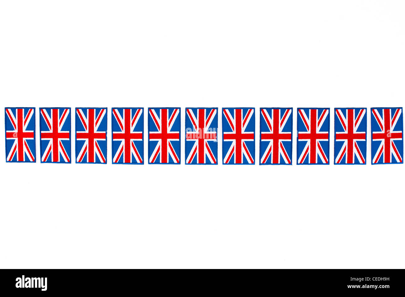Union Jack flag patch ricamato modello di linea su sfondo bianco Foto Stock
