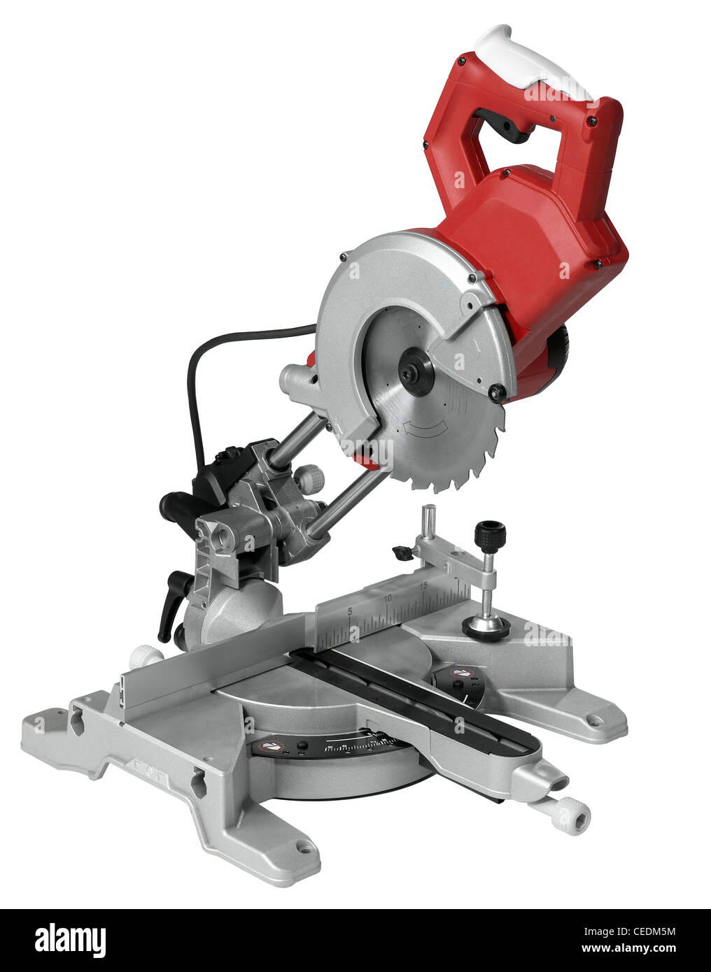 Studio fotografico di una sega circolare in bianco indietro Foto Stock