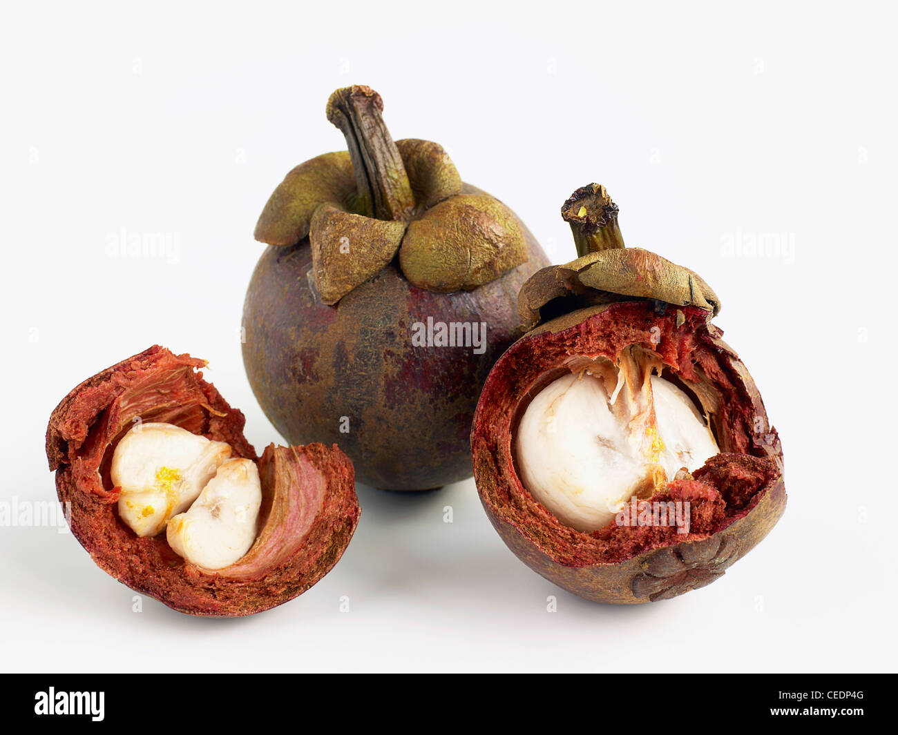 Mangosteen, frutta e endocarpo bianco, close-up Foto Stock