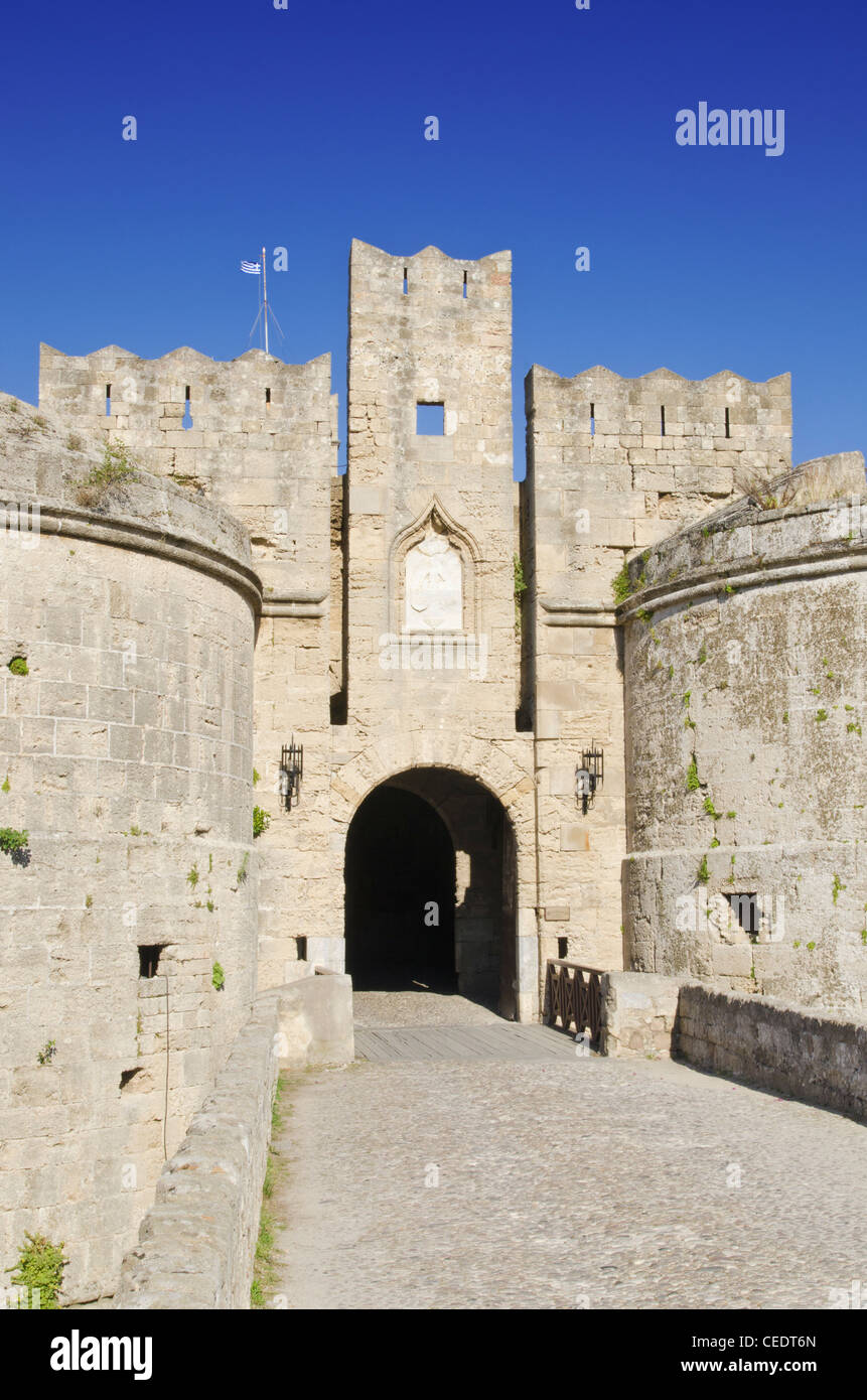 Il medievale Amboise porta del castello di Rodi, rodi Città Vecchia, l' Isola di Rodi, Grecia Foto Stock