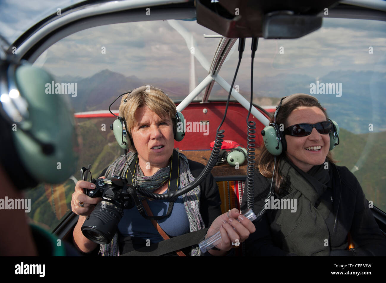 Scenic sightseeing aria volo su Mont Blanc da Megève Megève aeroporto. Il francese Rodano Alpi. Il sud della Francia. L'Europa. Unione Europea Foto Stock