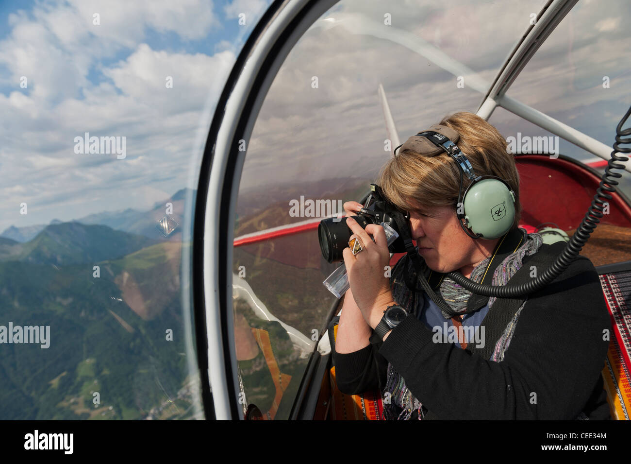 Scenic sightseeing aria volo su Mont Blanc da Megève Megève aeroporto. Il francese Rodano Alpi. Il sud della Francia. L'Europa. Unione Europea Foto Stock