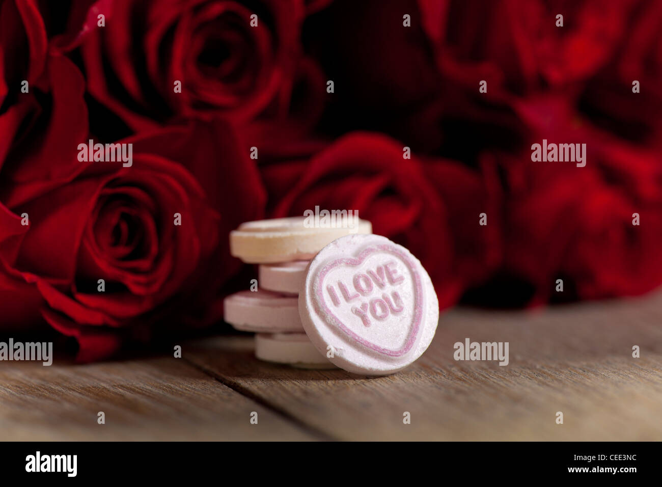 Ti Amo amore cuore dolce e rose rosse per San Valentino Foto Stock