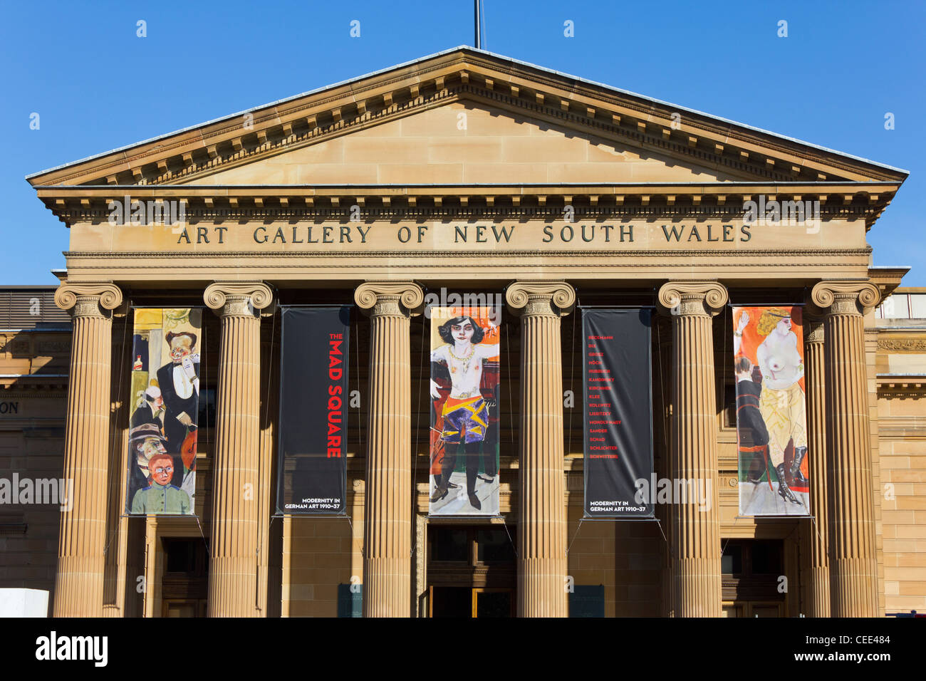Ingresso facciata della galleria d'Arte del Nuovo Galles del Sud, Sydney, Nuovo Galles del Sud, Australia Foto Stock