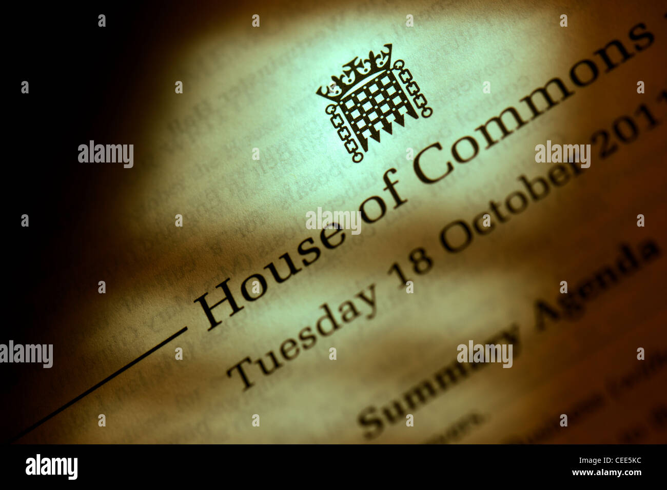 La House of Commons - Ordine di carta Foto Stock