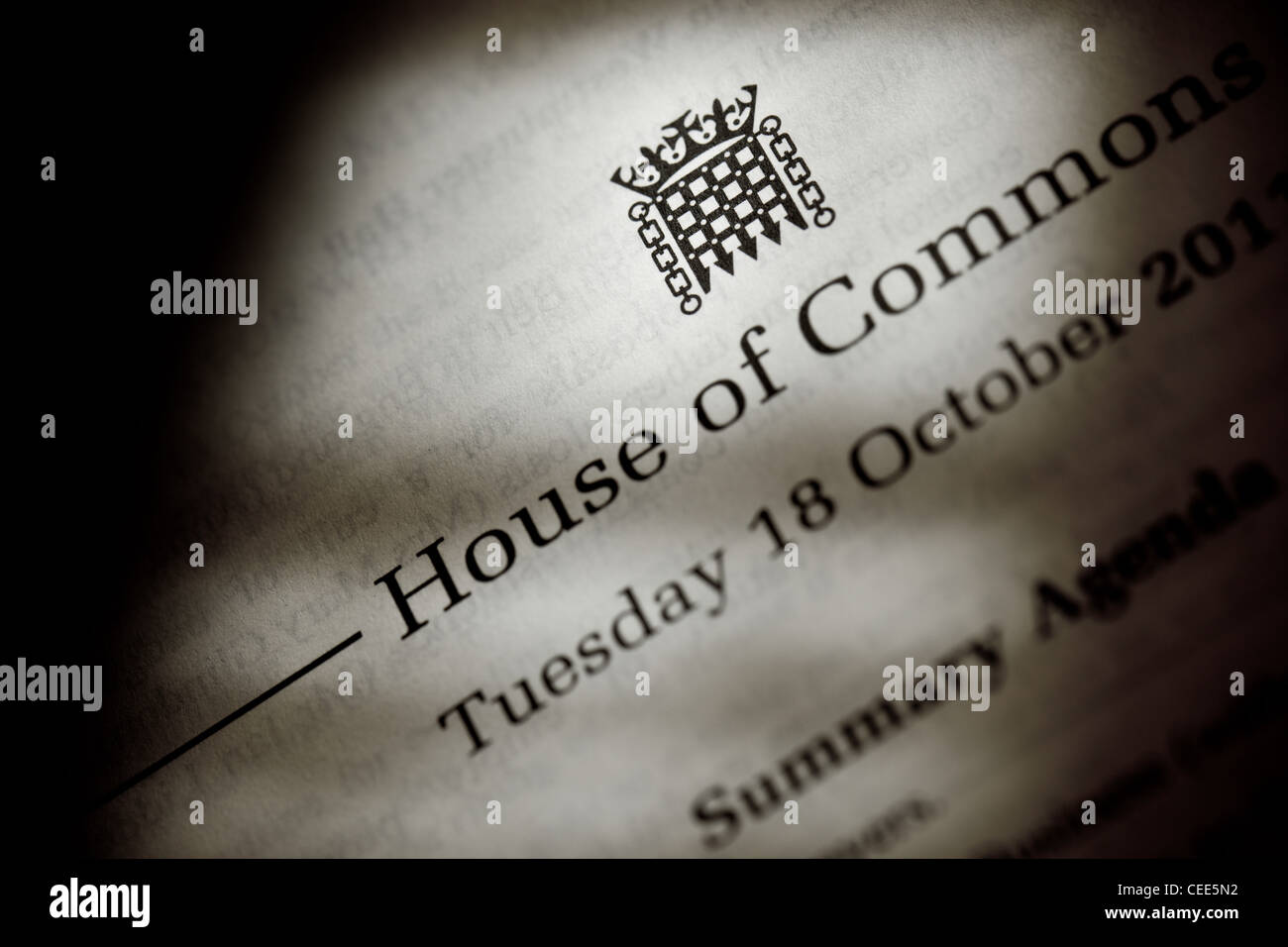 La House of Commons - Ordine di carta Foto Stock
