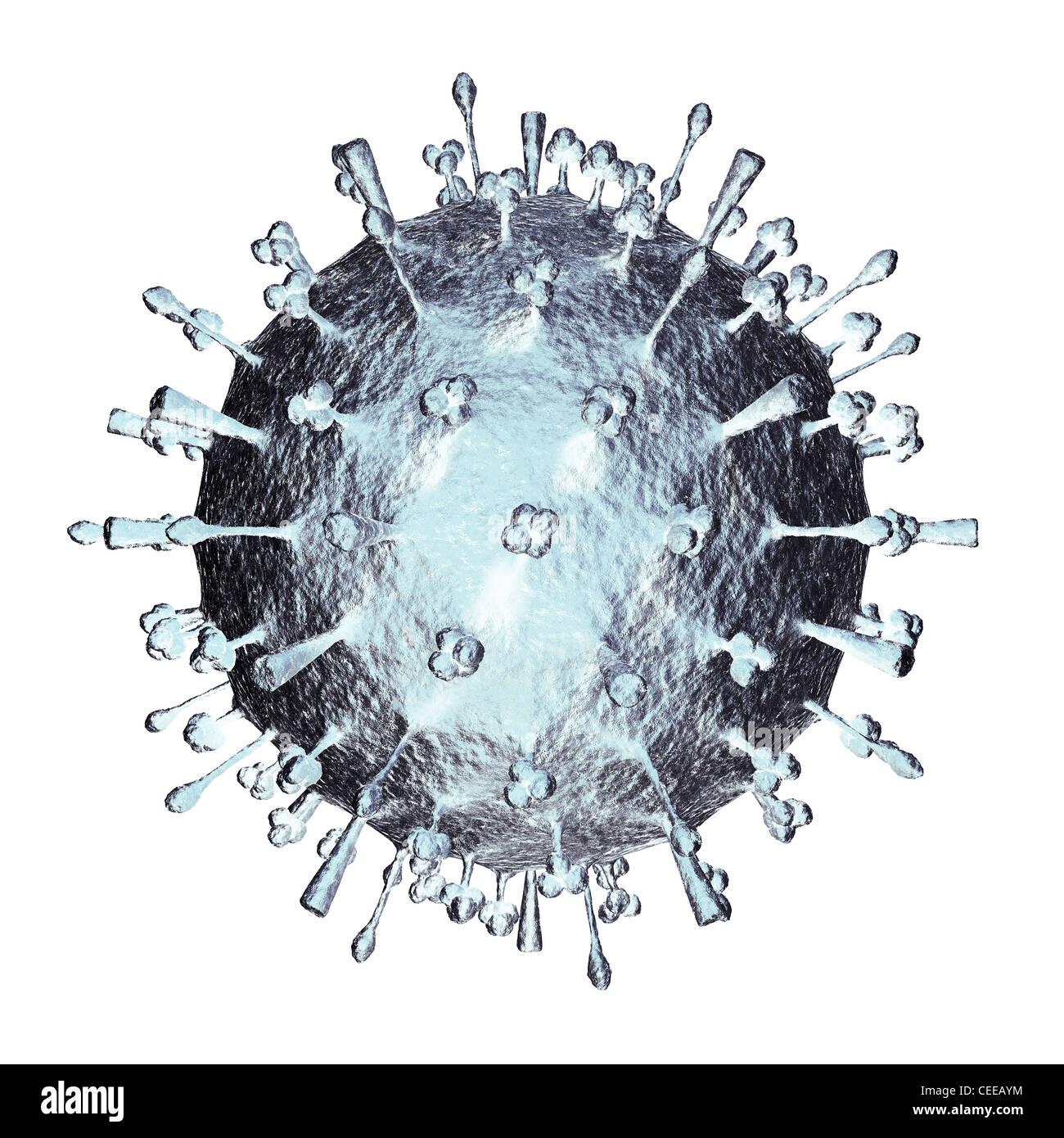 Influenza il virus H1N1 H5N1 virus influenzale A virione particella. Influenza suina, influenza aviaria struttura particellare.3D illustrazione isolato su bianco Foto Stock