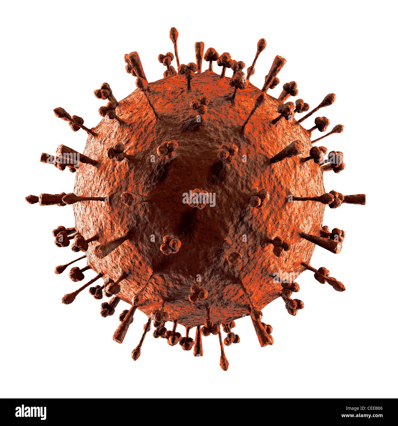 Influenza il virus H1N1 H5N1 virus influenzale A virione particella. Influenza suina, influenza aviaria struttura particellare.3D illustrazione isolato su bianco Foto Stock