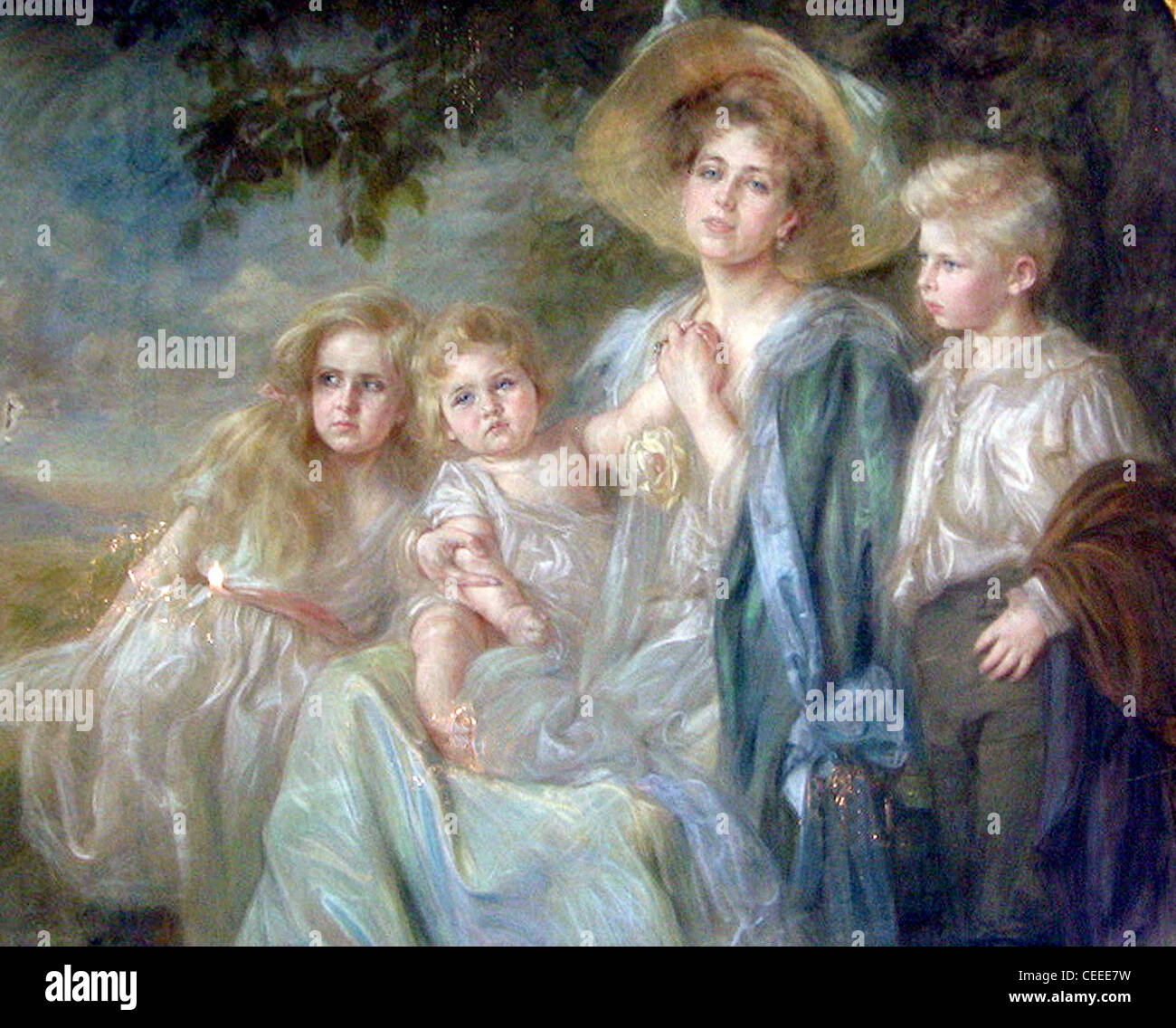 Regina Maria di Romania e i bambini Foto Stock