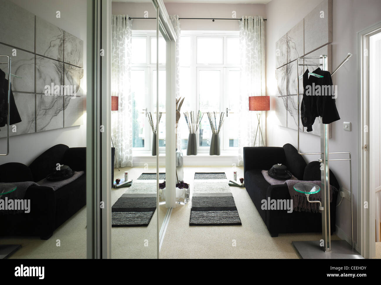 Vista interna della camera da letto Foto Stock