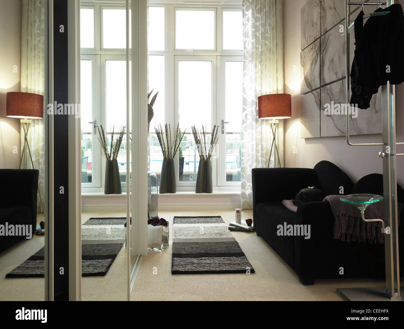 Vista interna della camera da letto Foto Stock