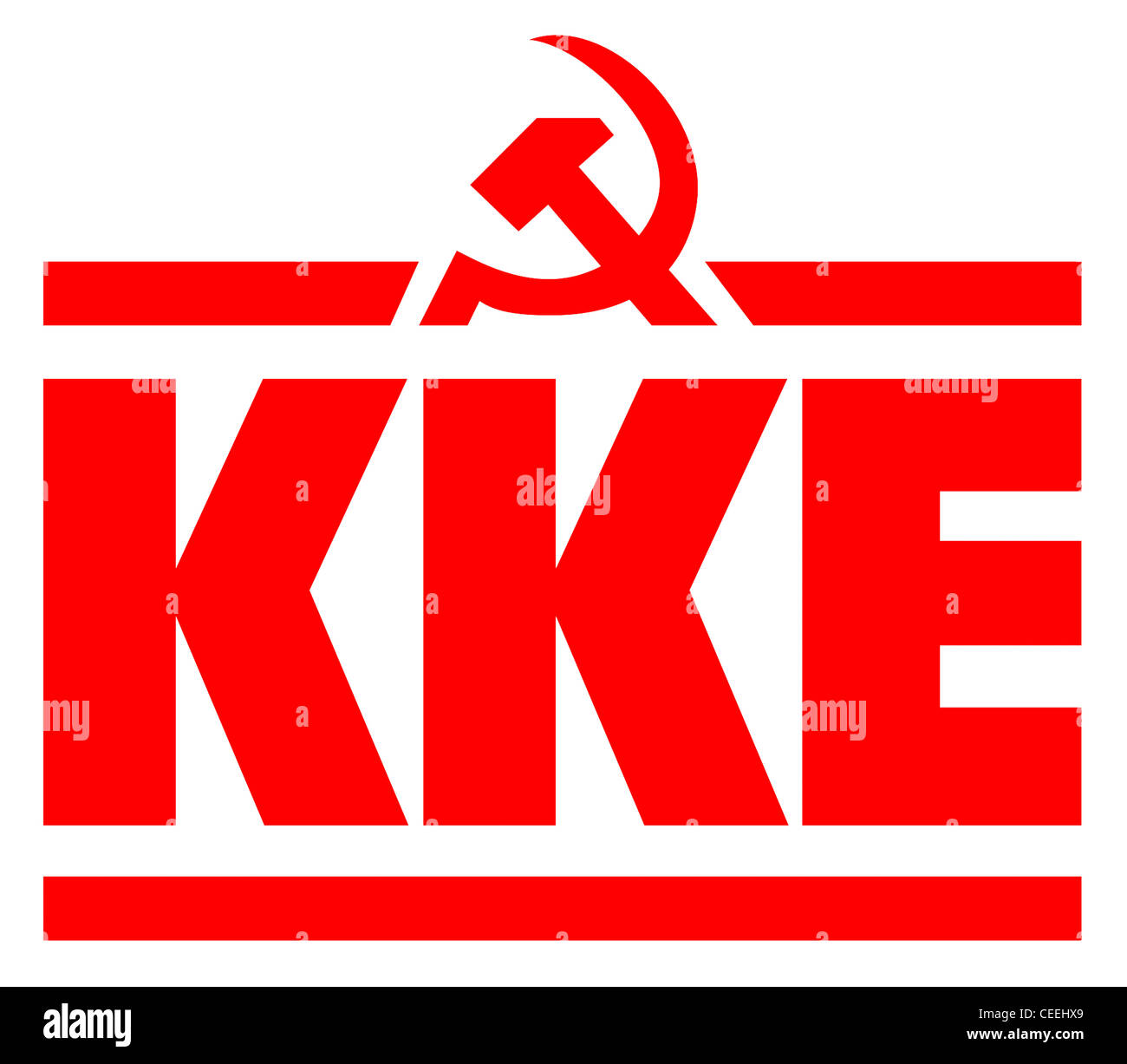 Il logo del partito comunista di Grecia KKE. Foto Stock
