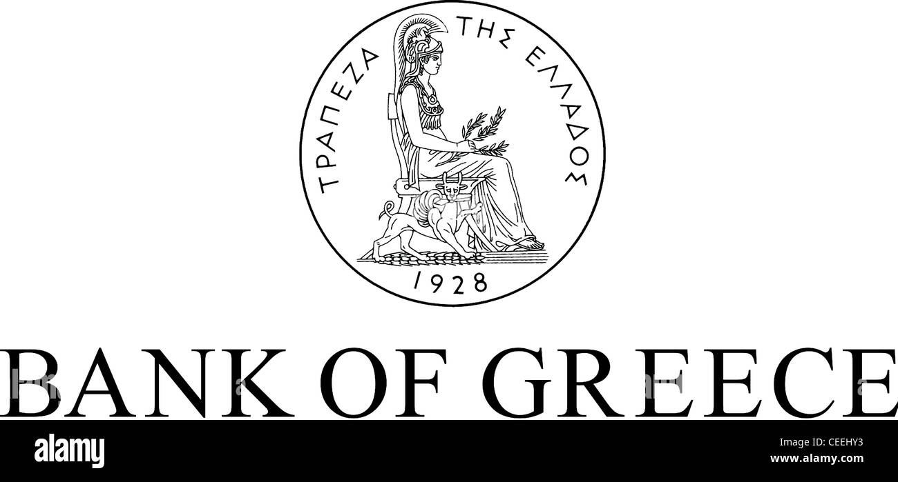 Il logo della Banca di Grecia con sede ad Atene. Foto Stock